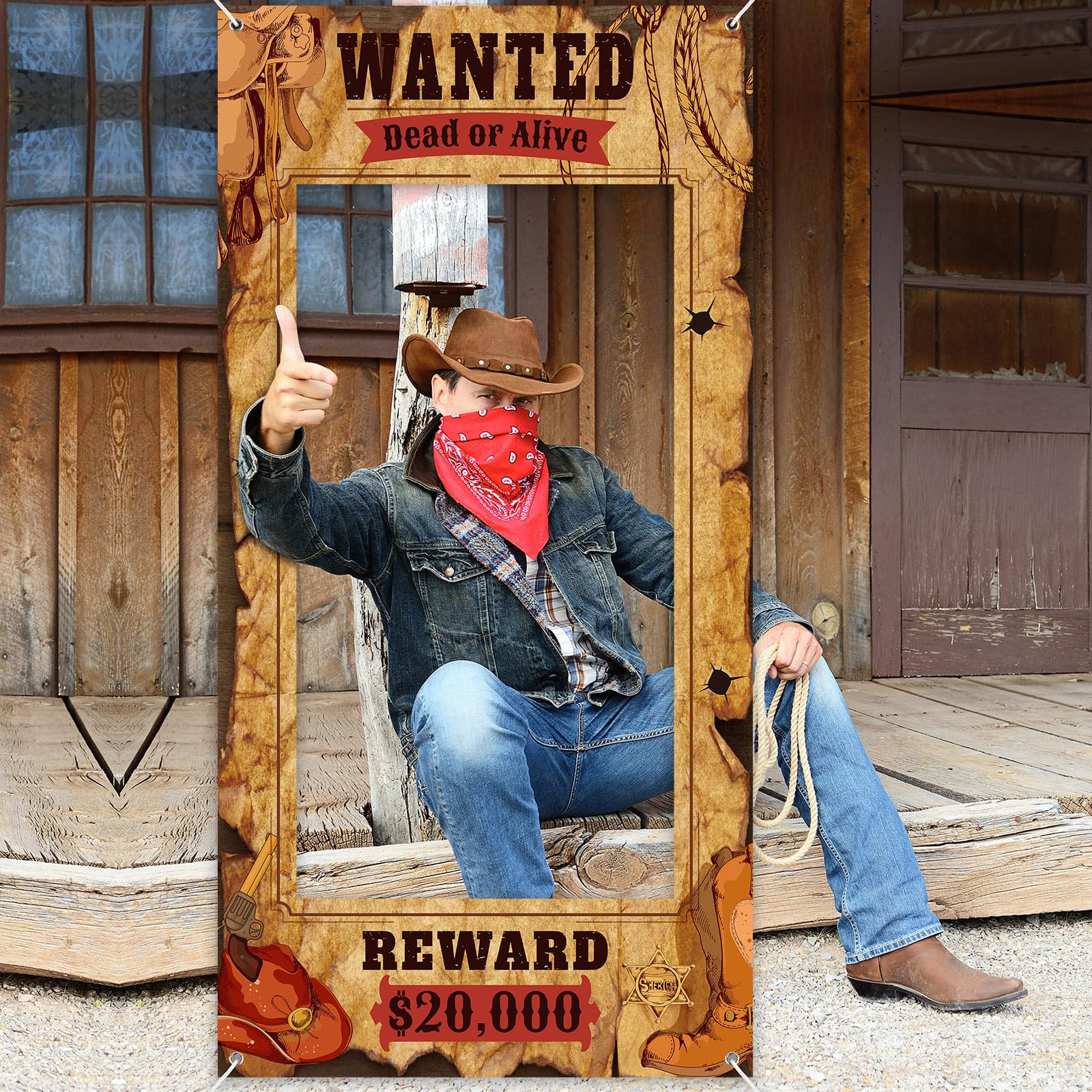 Funrous Wanted Poster Photo Prop – Large Western Backdrop for Cowboy Parties