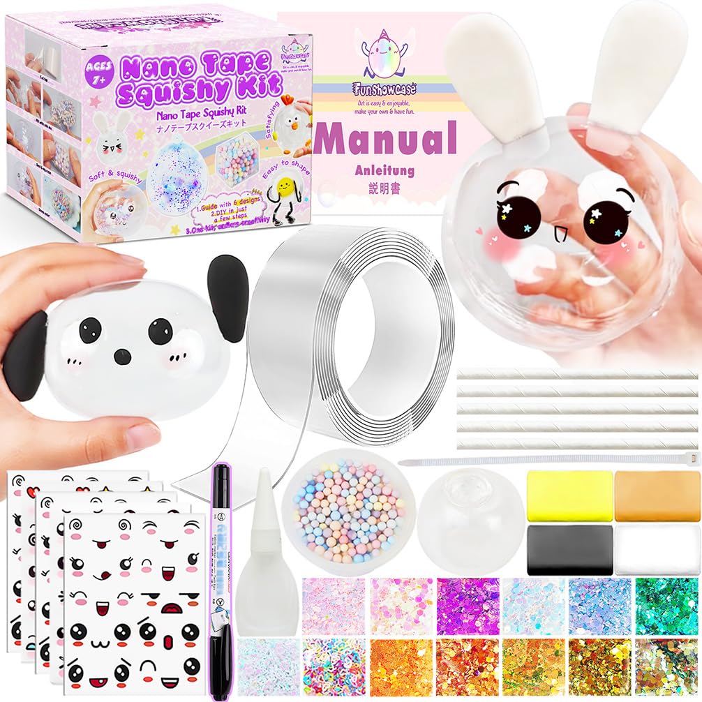 FUNSHOWCASE Nano Tape Bubble Kit – DIY Squishy Toy Maker with Air-Dry Clay, Markers, and Step-by-Step Guide