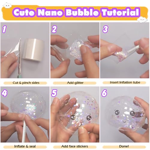 FUNSHOWCASE Nano Tape Bubble Kit – DIY Squishy Toy Maker with Air-Dry Clay, Markers, and Step-by-Step Guide