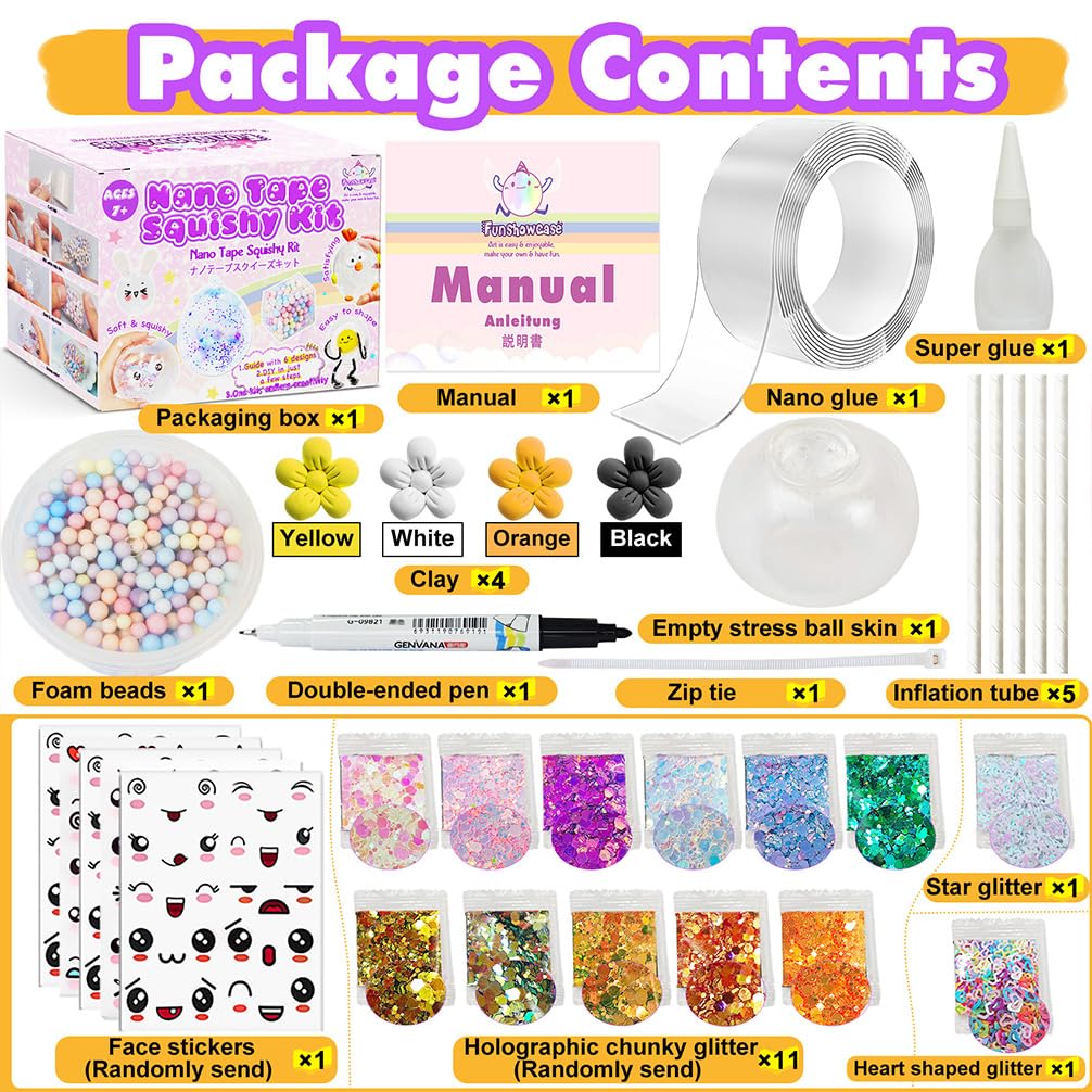 FUNSHOWCASE Nano Tape Bubble Kit – DIY Squishy Toy Maker with Air-Dry Clay, Markers, and Step-by-Step Guide