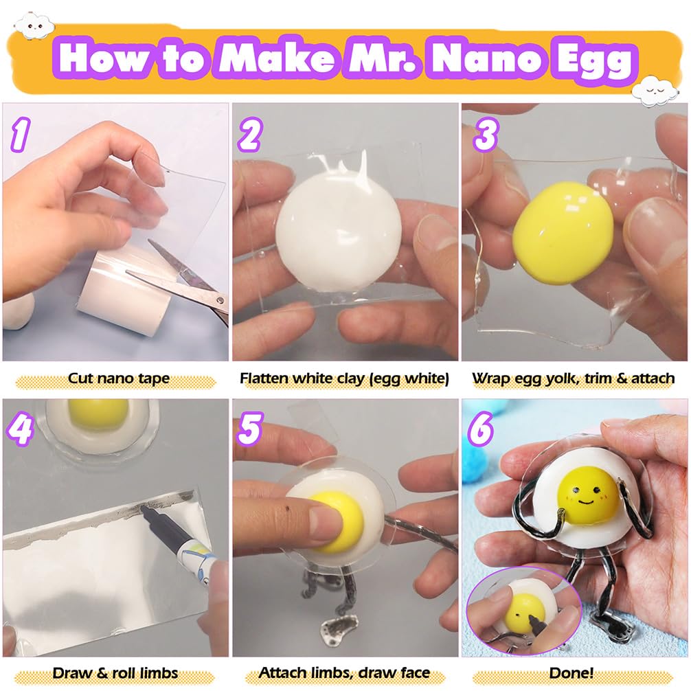 FUNSHOWCASE Nano Tape Bubble Kit – DIY Squishy Toy Maker with Air-Dry Clay, Markers, and Step-by-Step Guide
