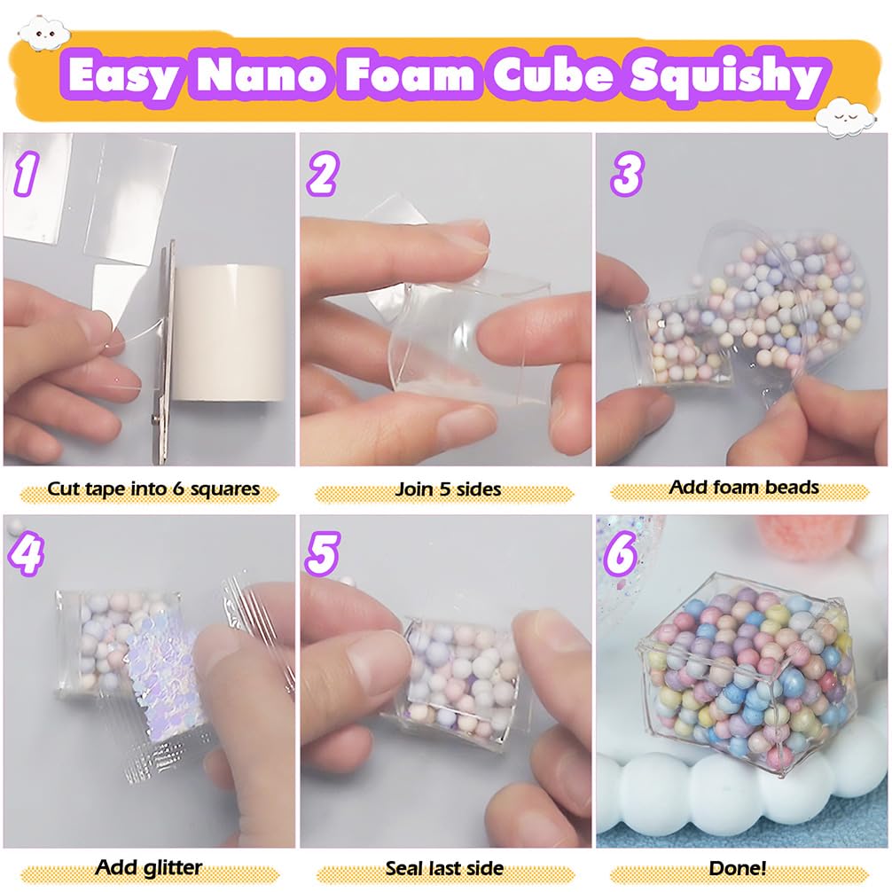 FUNSHOWCASE Nano Tape Bubble Kit – DIY Squishy Toy Maker with Air-Dry Clay, Markers, and Step-by-Step Guide