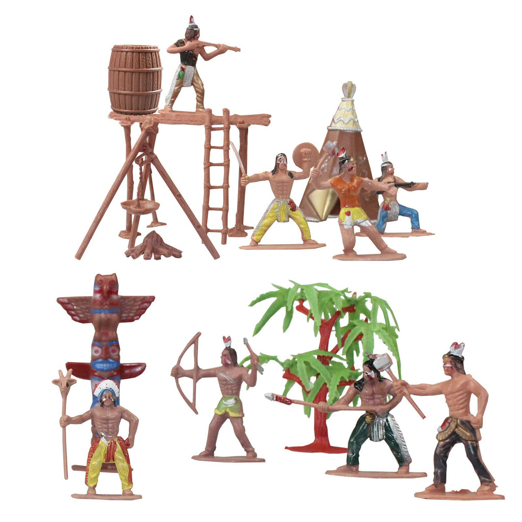 FUNSHOWCASE Native American Indian Figures Set of 15 – Miniature Toys for Dioramas, Sandbox, Fairy Gardens & Cake Toppers