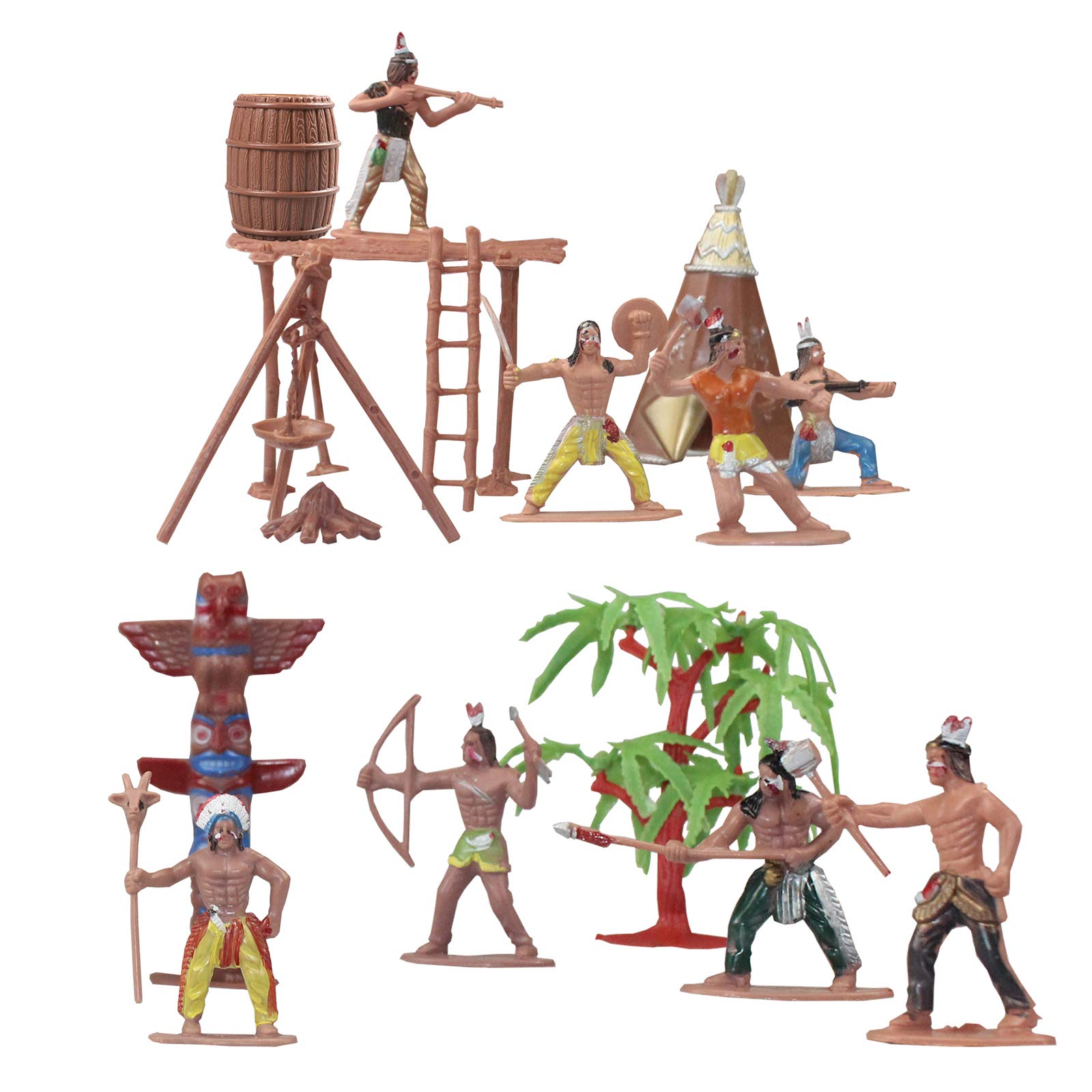 FUNSHOWCASE Native American Indian Figures Set of 15 – Miniature Toys for Dioramas, Sandbox, Fairy Gardens & Cake Toppers