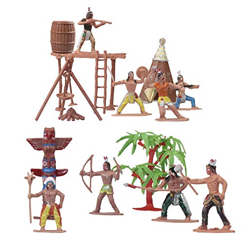 FUNSHOWCASE Native American Indian Figures Set of 15 – Miniature Toys for Dioramas, Sandbox, Fairy Gardens & Cake Toppers