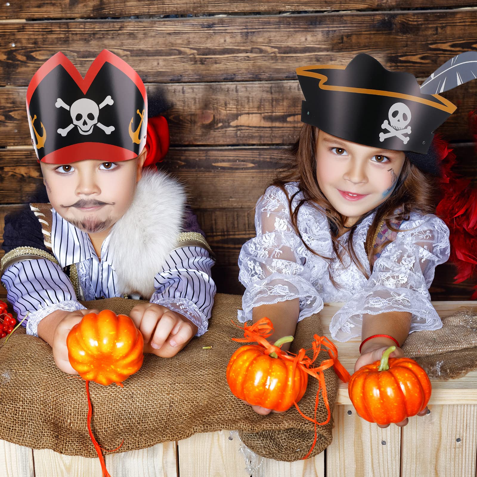 Funtery 48 Pack Pirate Hats – 12 Unique Designs for Kids and Adults – Paper Party Bandanas for Halloween and Costume Events