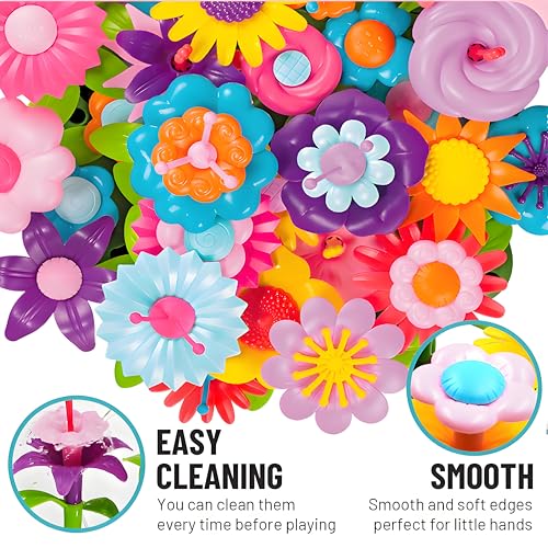 FUNZBO 46-Piece Flower Garden Building Toy Set – STEM Sorting & Stacking for Girls Ages 3-8