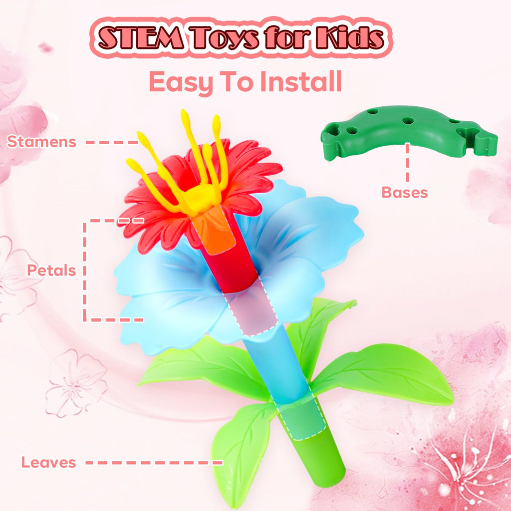 FUNZBO 46-Piece Flower Garden Building Toy Set – STEM Sorting & Stacking for Girls Ages 3-8