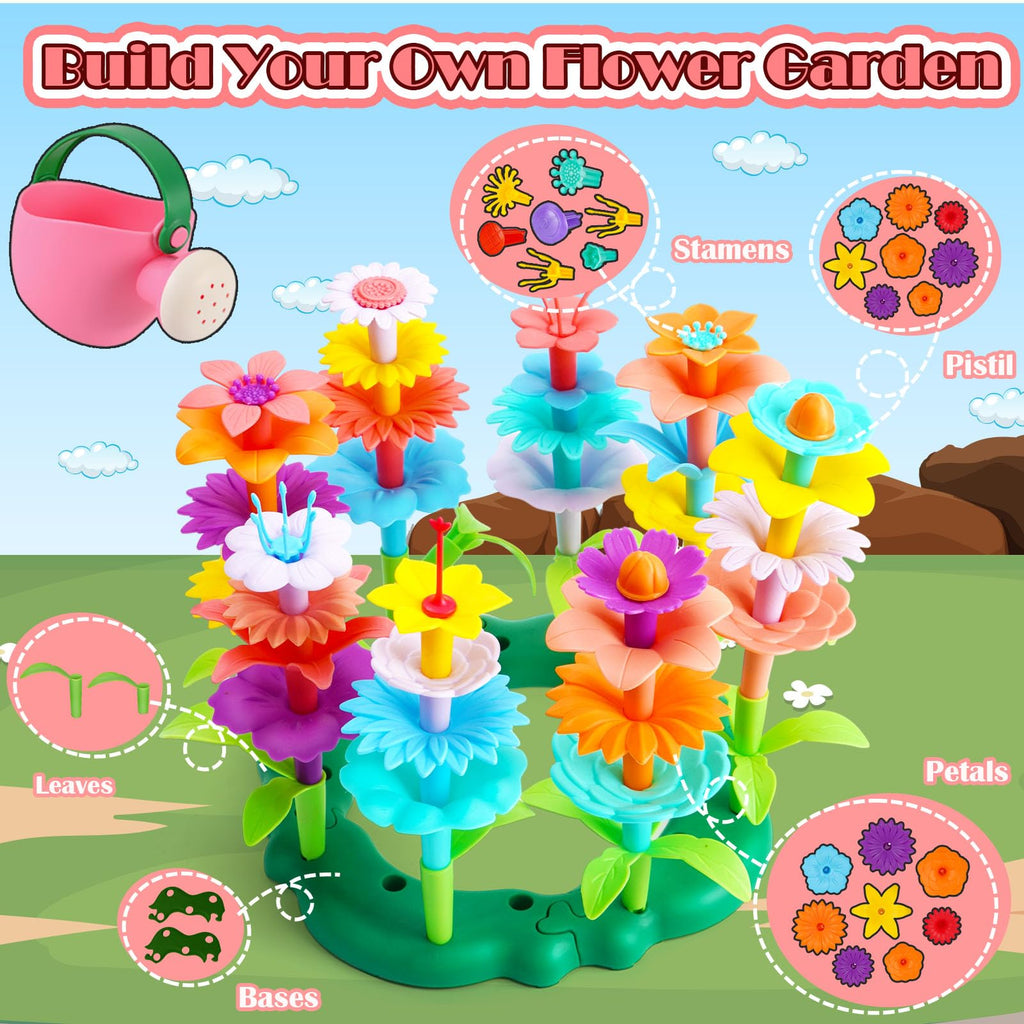 FUNZBO 46-Piece Flower Garden Building Toy Set – STEM Sorting & Stacking for Girls Ages 3-8