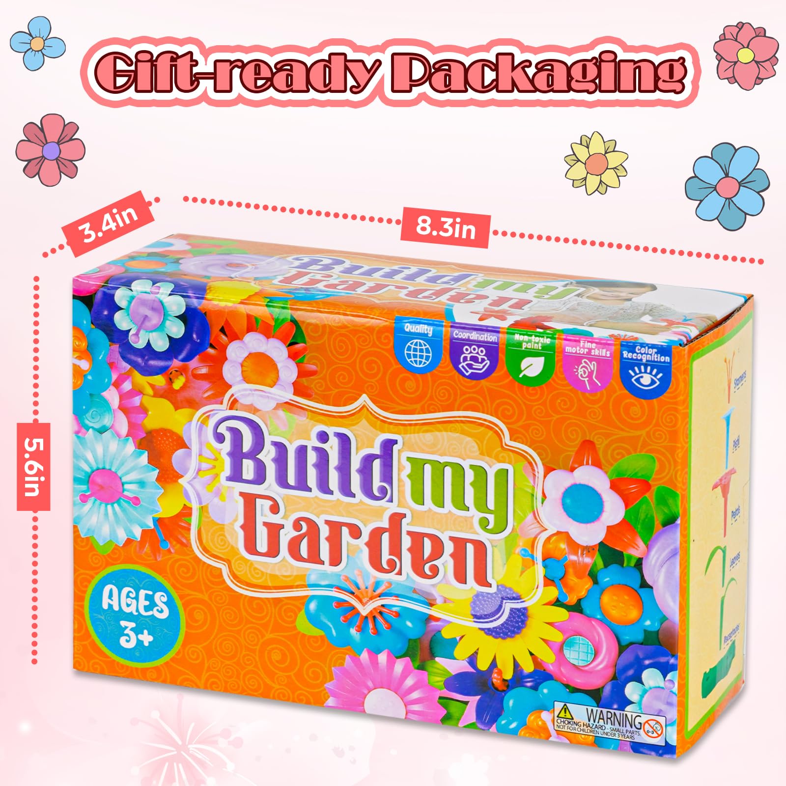 FUNZBO 46-Piece Flower Garden Building Toy Set – STEM Sorting & Stacking for Girls Ages 3-8