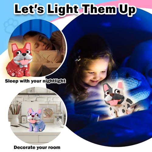 FUNZBO French Bulldog Paintable Night Light - DIY Art Craft Kit for Kids Ages 8-13