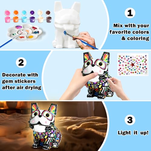 FUNZBO French Bulldog Paintable Night Light - DIY Art Craft Kit for Kids Ages 8-13