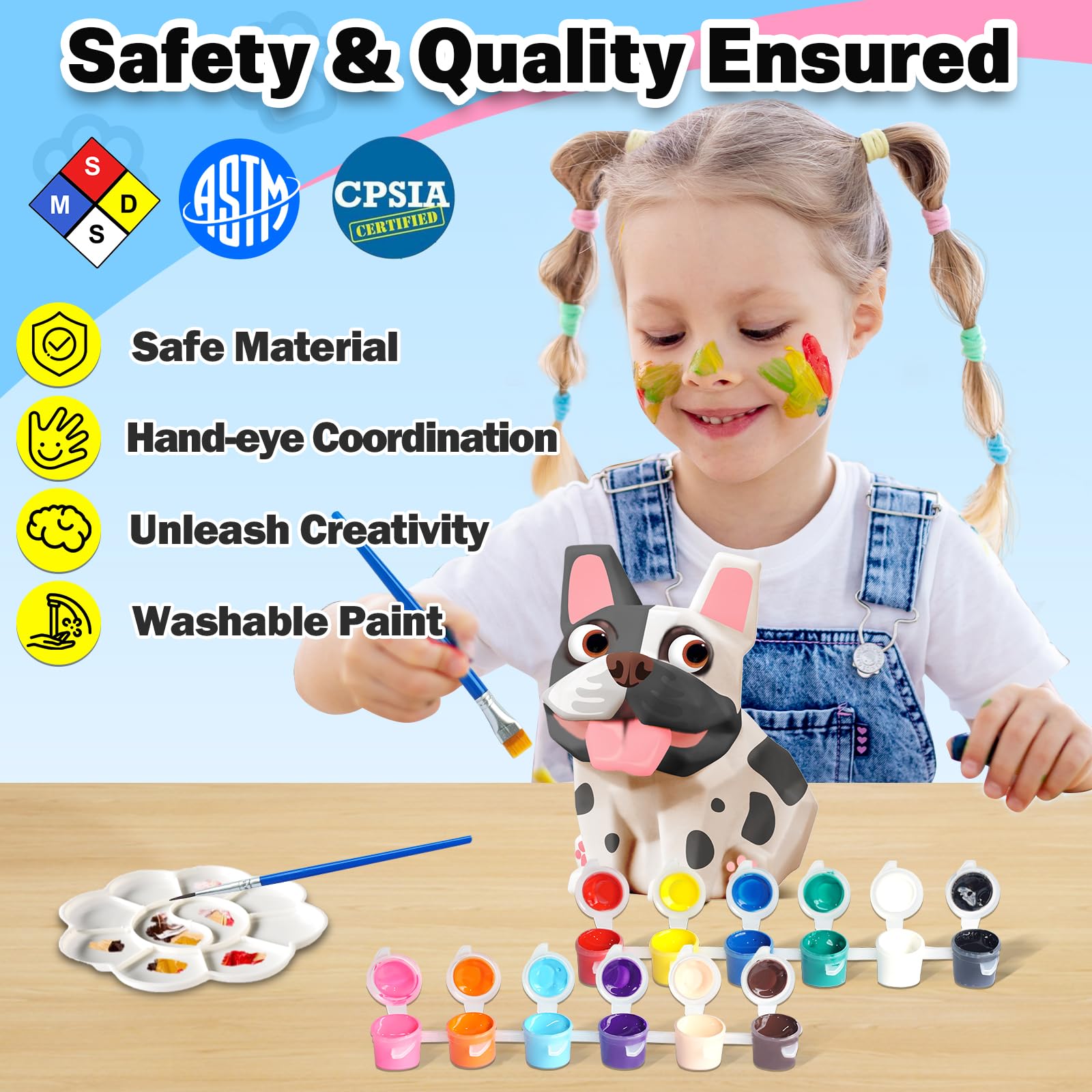 FUNZBO French Bulldog Paintable Night Light - DIY Art Craft Kit for Kids Ages 8-13