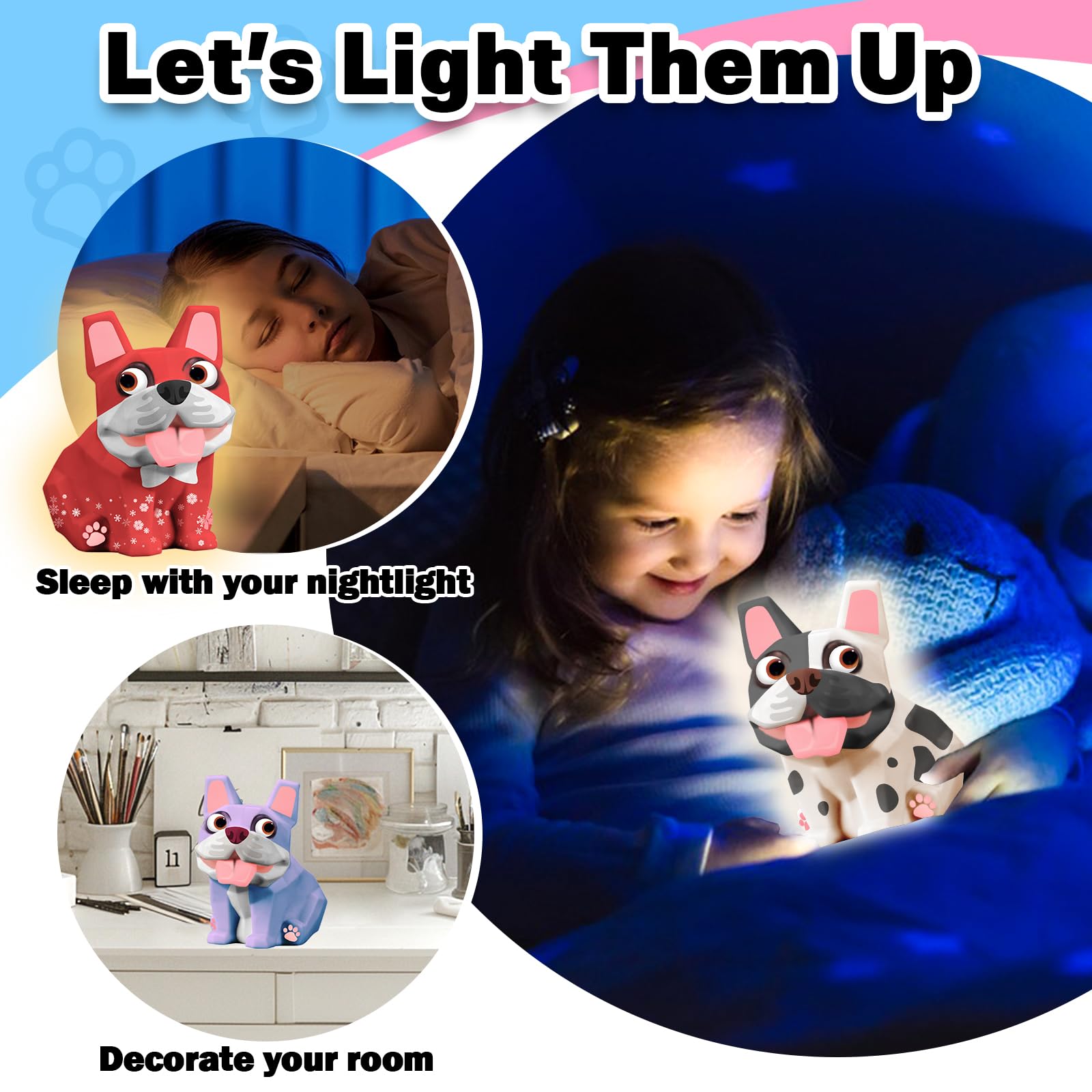 FUNZBO French Bulldog Paintable Night Light - DIY Art Craft Kit for Kids Ages 8-13