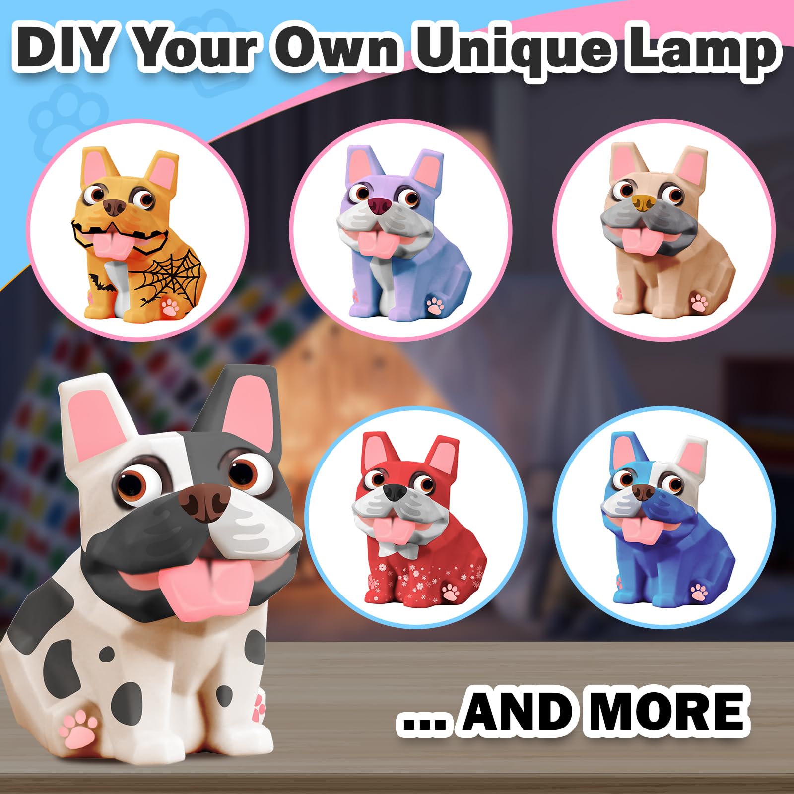 FUNZBO French Bulldog Paintable Night Light - DIY Art Craft Kit for Kids Ages 8-13