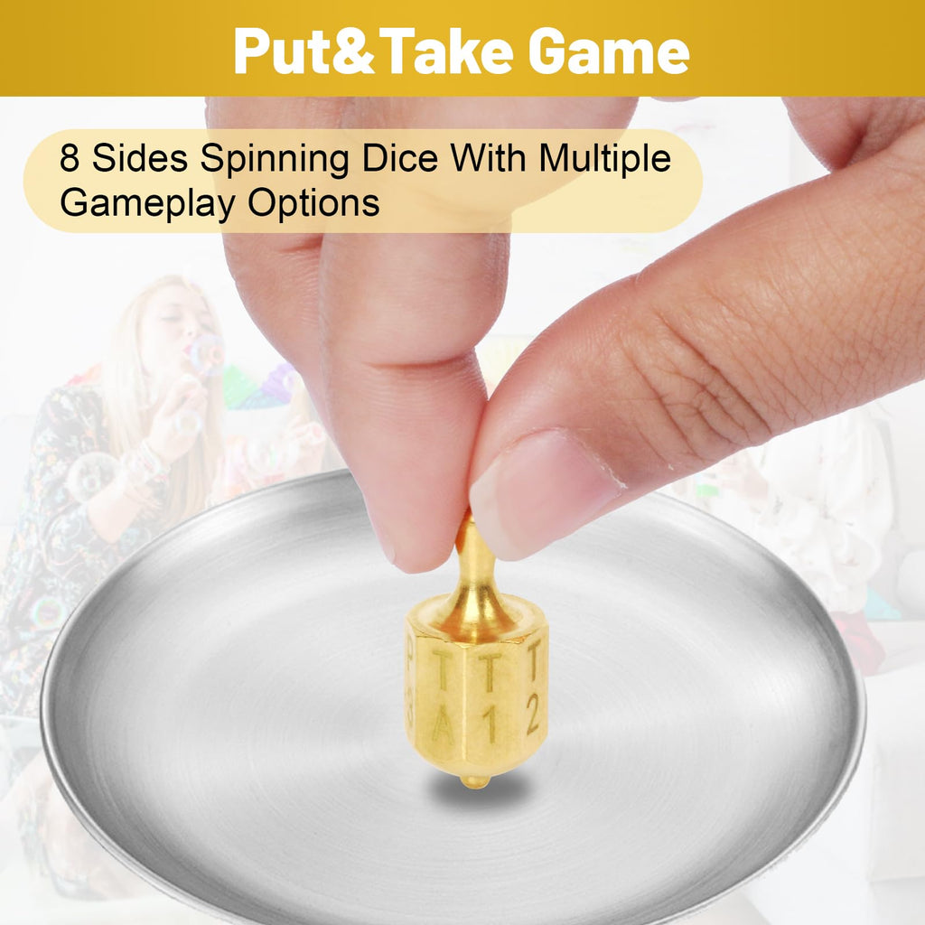 Fuoequl Solid Brass Put and Take Ante-Up Spinning Top Dice Game for Family Fun