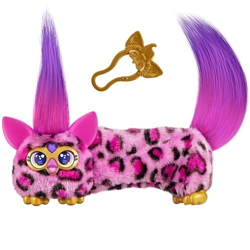 Furby DJ Furblet Kitt-Ee-Luv – Mini Electronic Plush Toy with Stretchable Body, Music & Furbish Sounds, Pink Cheetah Print, for Kids 6+