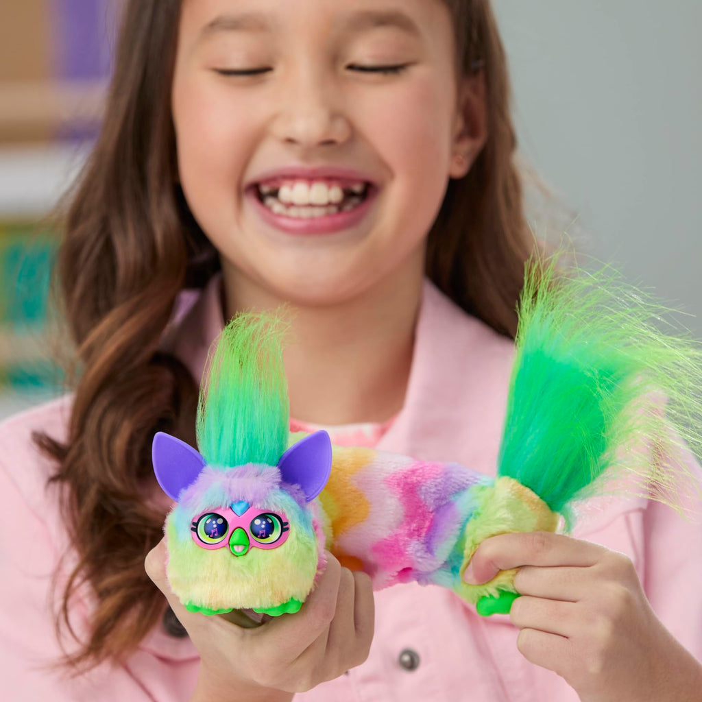 Furby DJ Furblets Can-Dee-Swirl Mini Electronic Plush Toy – Stretchy, Musical, and Speaks Furbish
