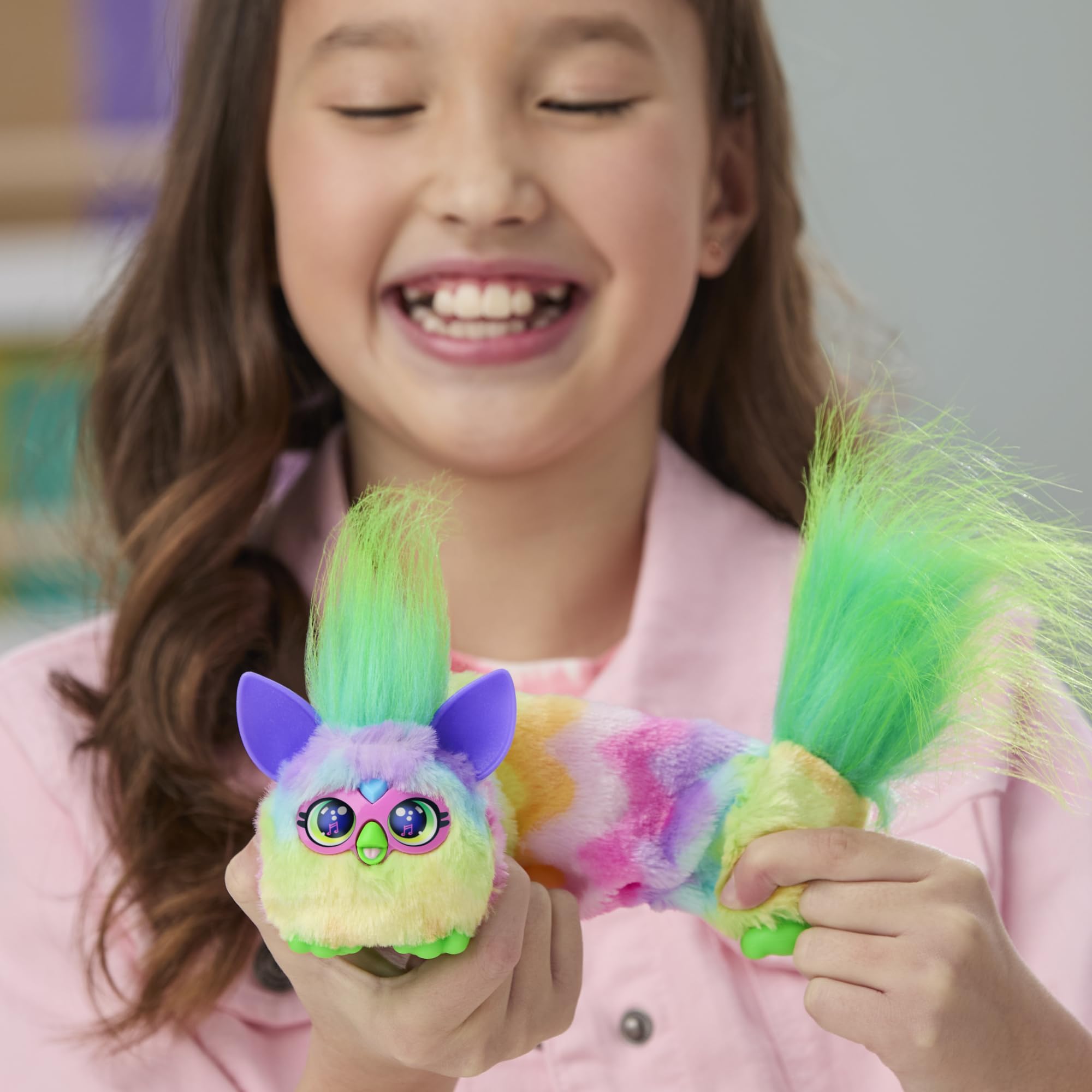 Furby DJ Furblets Can-Dee-Swirl Mini Electronic Plush Toy – Stretchy, Musical, and Speaks Furbish