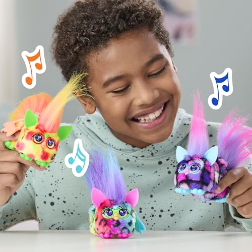 Furby DJ Furblets Rain-Bow-Kat Mini Electronic Plush Toy with Stretchable Sound Effects and Music
