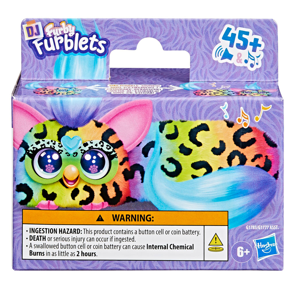 Furby DJ Furblets Rain-Bow-Kat Mini Electronic Plush Toy with Stretchable Sound Effects and Music