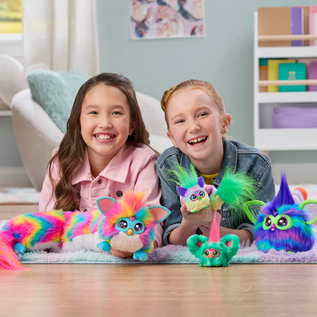 Furby DJ Furblets Rain-Bow-Kat Mini Electronic Plush Toy with Stretchable Sound Effects and Music