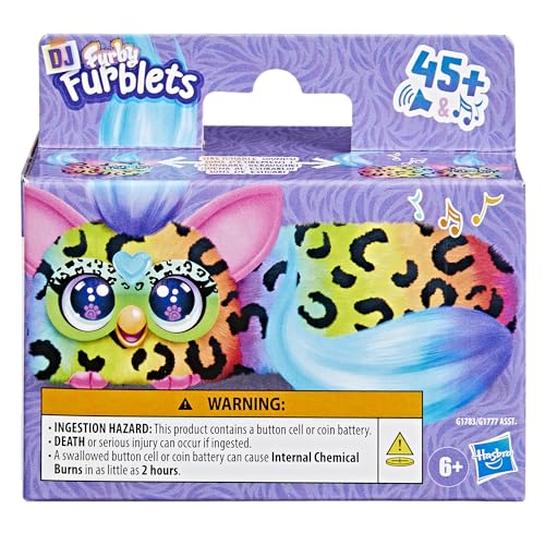 Furby DJ Furblets Rain-Bow-Kat Mini Electronic Plush Toy with Stretchable Sound Effects and Music