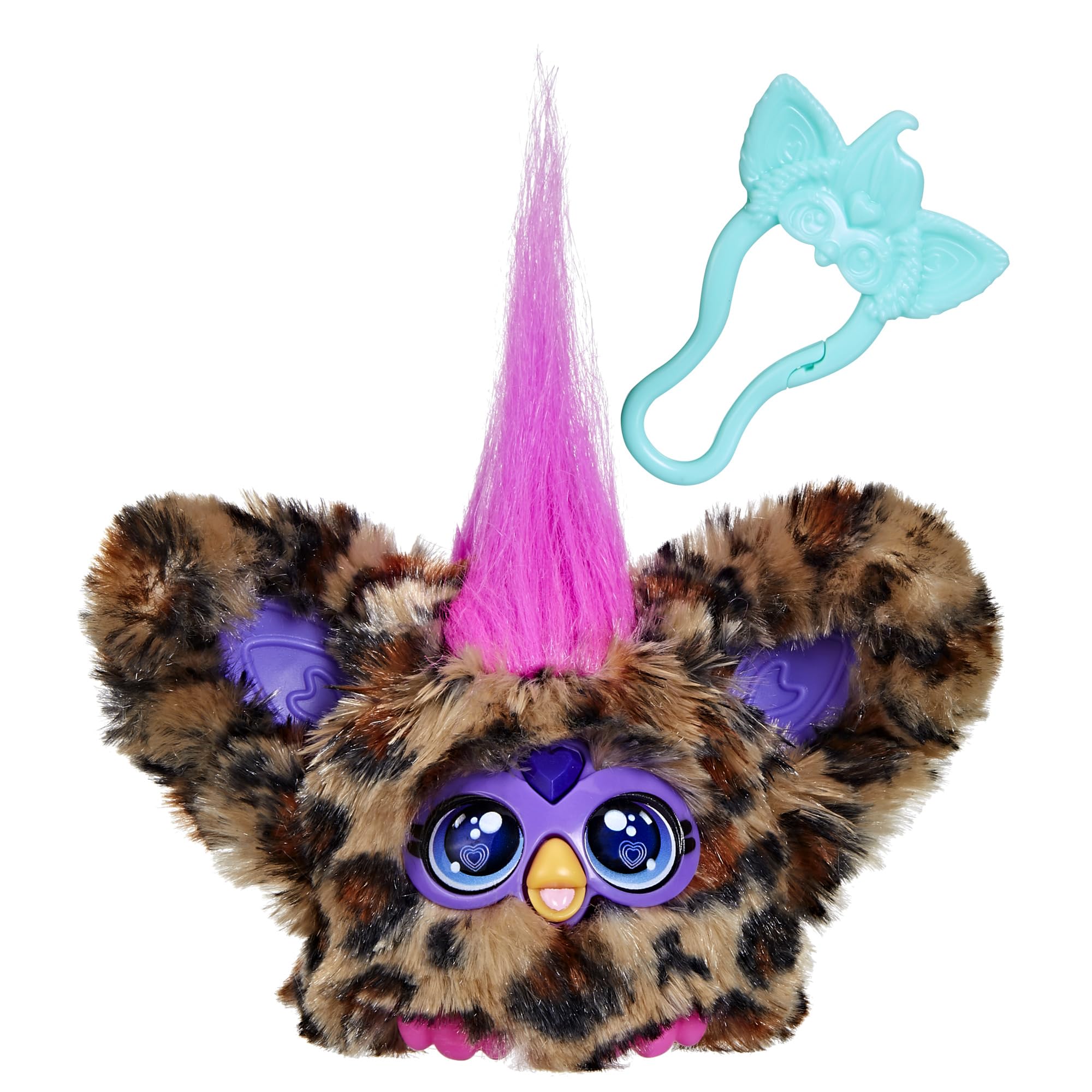 Furby Furblets Chee-Chee Mini Friend - Cheetah Print Electronic Plush Toy with 45+ Sounds, Keychain Clip, Ages 6+