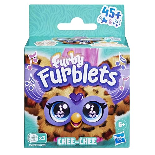 Furby Furblets Chee-Chee Mini Friend - Cheetah Print Electronic Plush Toy with 45+ Sounds, Keychain Clip, Ages 6+