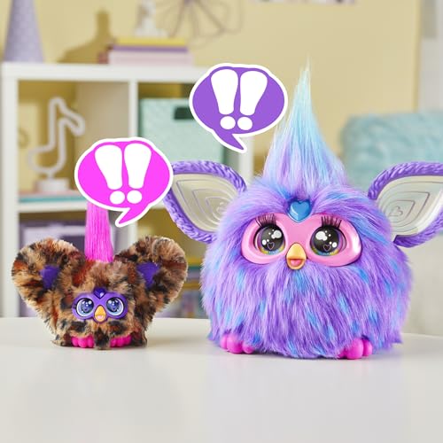 Furby Furblets Chee-Chee Mini Friend - Cheetah Print Electronic Plush Toy with 45+ Sounds, Keychain Clip, Ages 6+