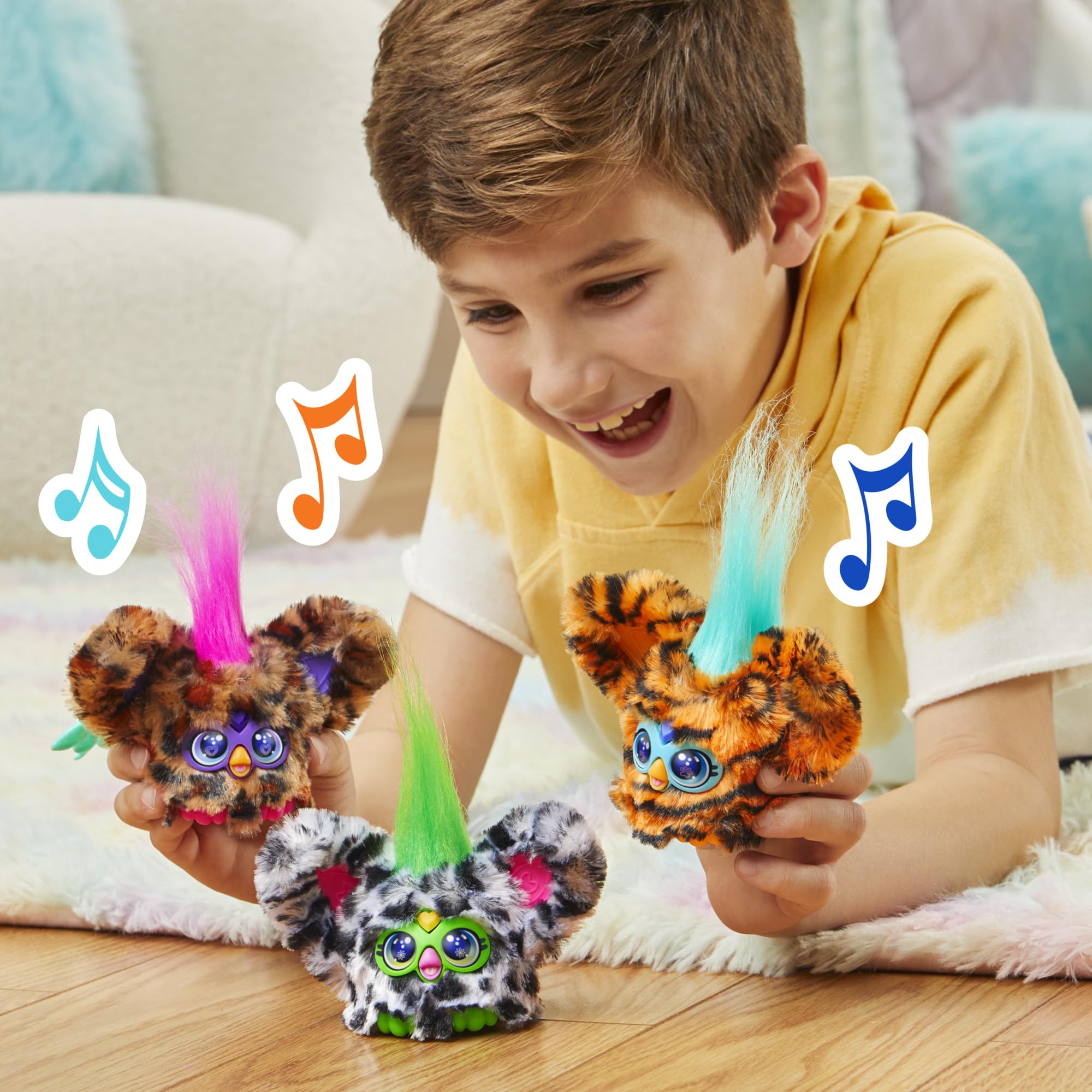 Furby Furblets Chee-Chee Mini Friend - Cheetah Print Electronic Plush Toy with 45+ Sounds, Keychain Clip, Ages 6+