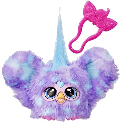 Furby Furblets Groo-Vee Mini Friend: Purple & Blue Plush with Keychain Clip, 45+ Sounds in Furbish, Ages 6+