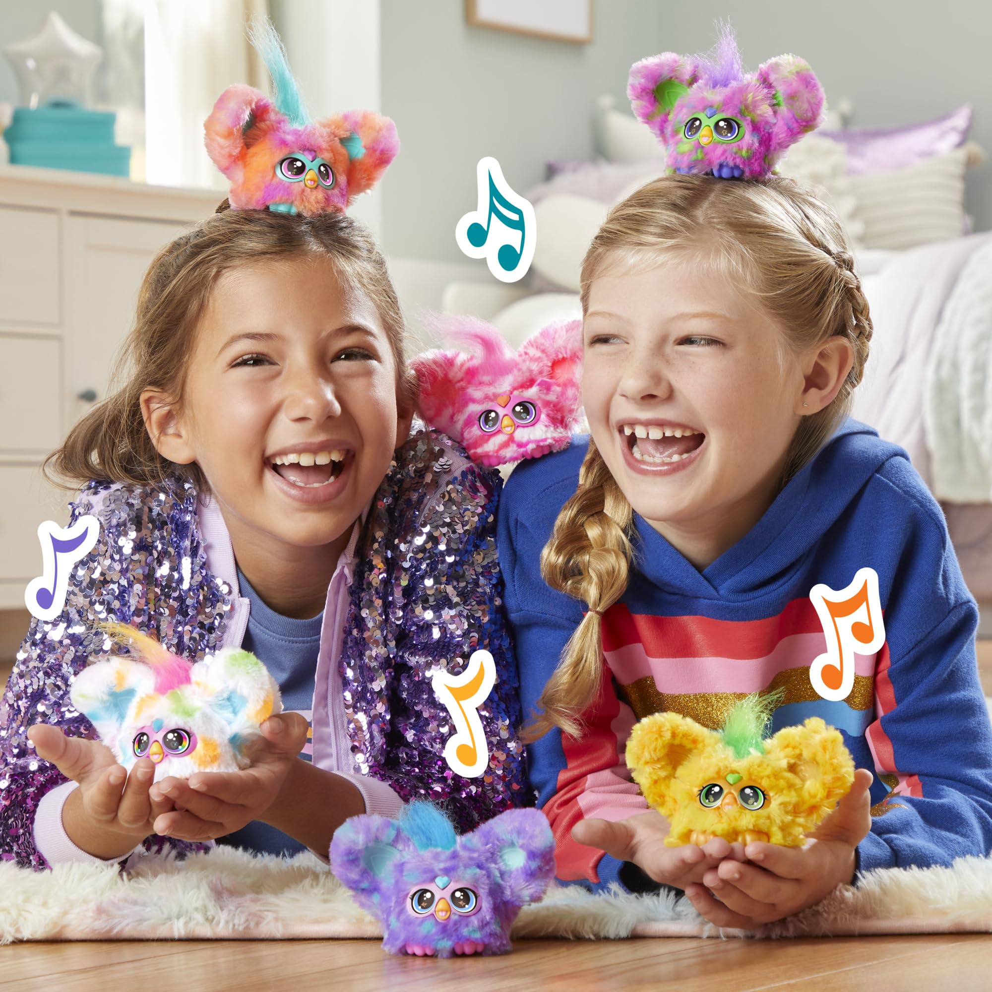 Furby Furblets Hoo-Lah Pineapple Mini Friend – 45+ Sounds, Speaks Furbish, Keychain Clip for Kids Ages 6+