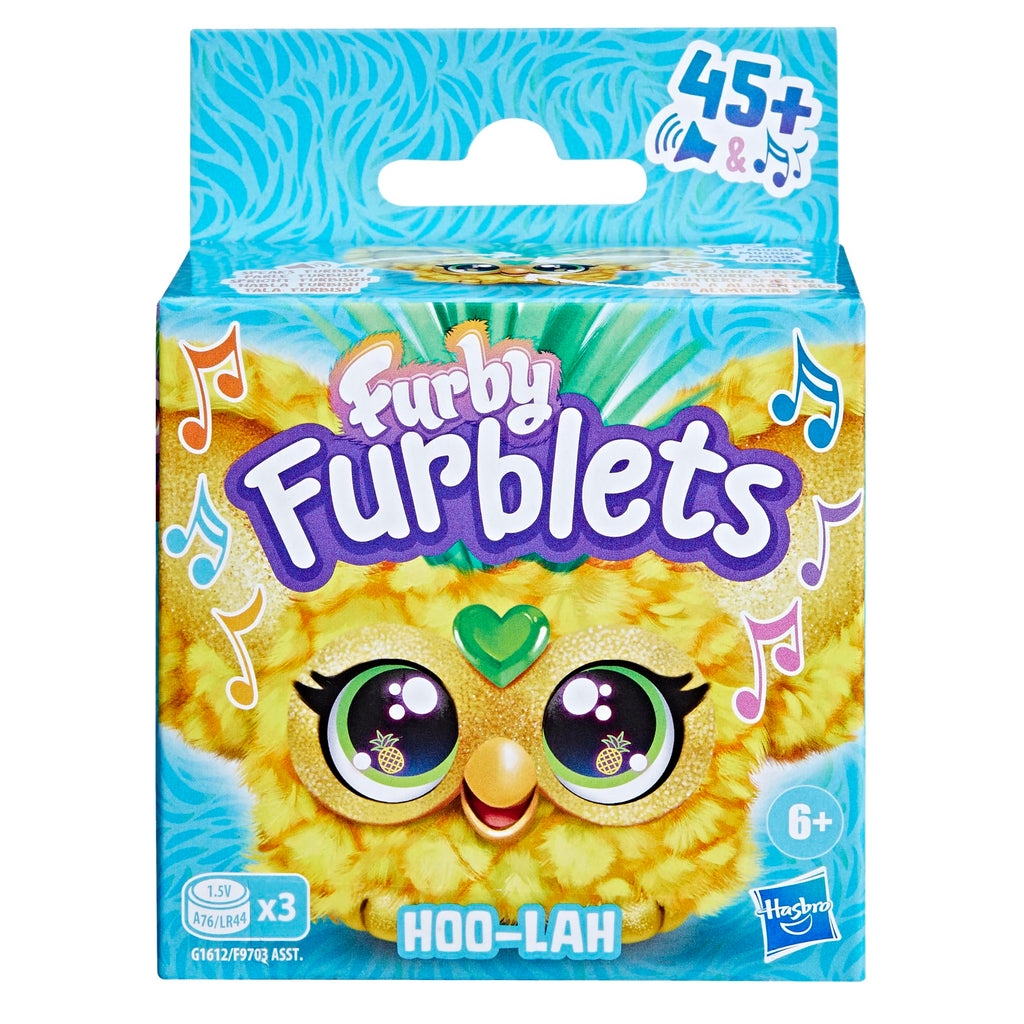 Furby Furblets Hoo-Lah Pineapple Mini Friend – 45+ Sounds, Speaks Furbish, Keychain Clip for Kids Ages 6+