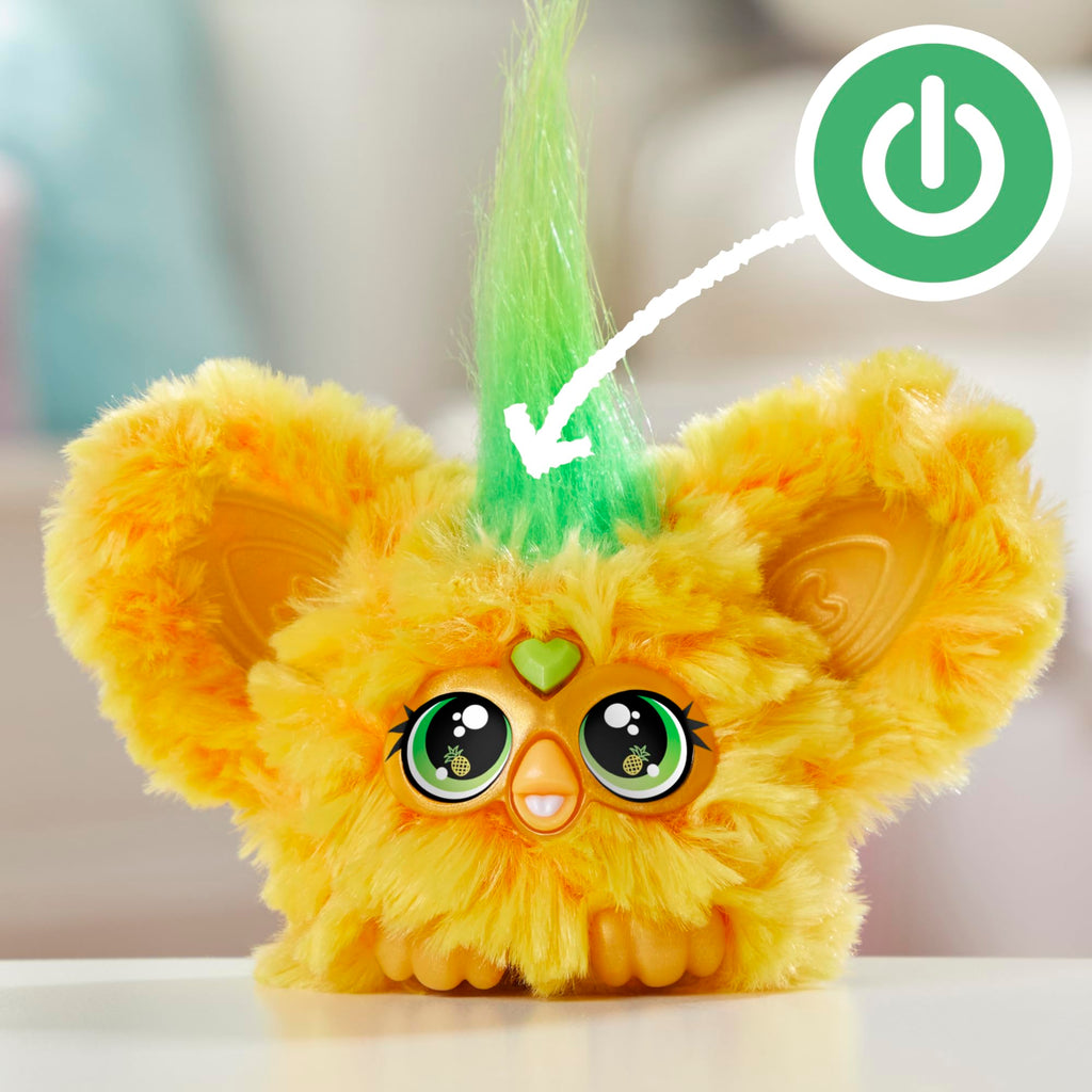 Furby Furblets Hoo-Lah Pineapple Mini Friend – 45+ Sounds, Speaks Furbish, Keychain Clip for Kids Ages 6+