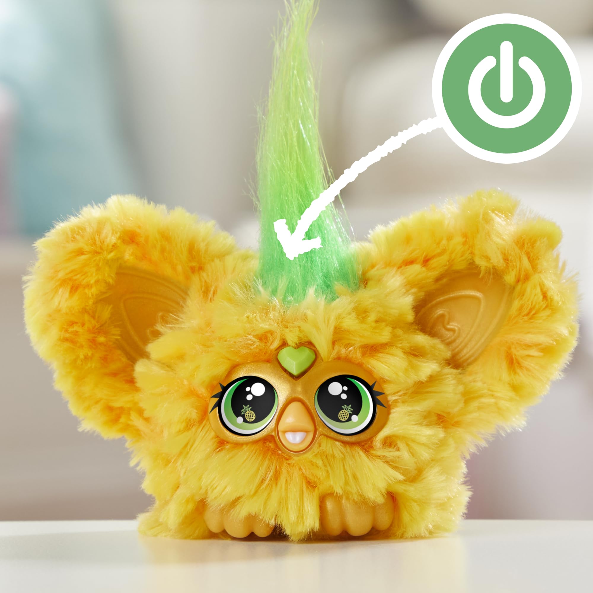 Furby Furblets Hoo-Lah Pineapple Mini Friend – 45+ Sounds, Speaks Furbish, Keychain Clip for Kids Ages 6+