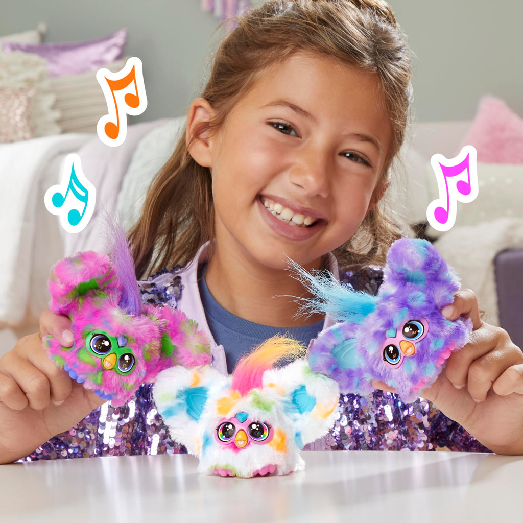 Furby Furblets Loo-Lay Mini Friend: Gamer Plush with 45+ Chiptune Sounds & Backpack Clip