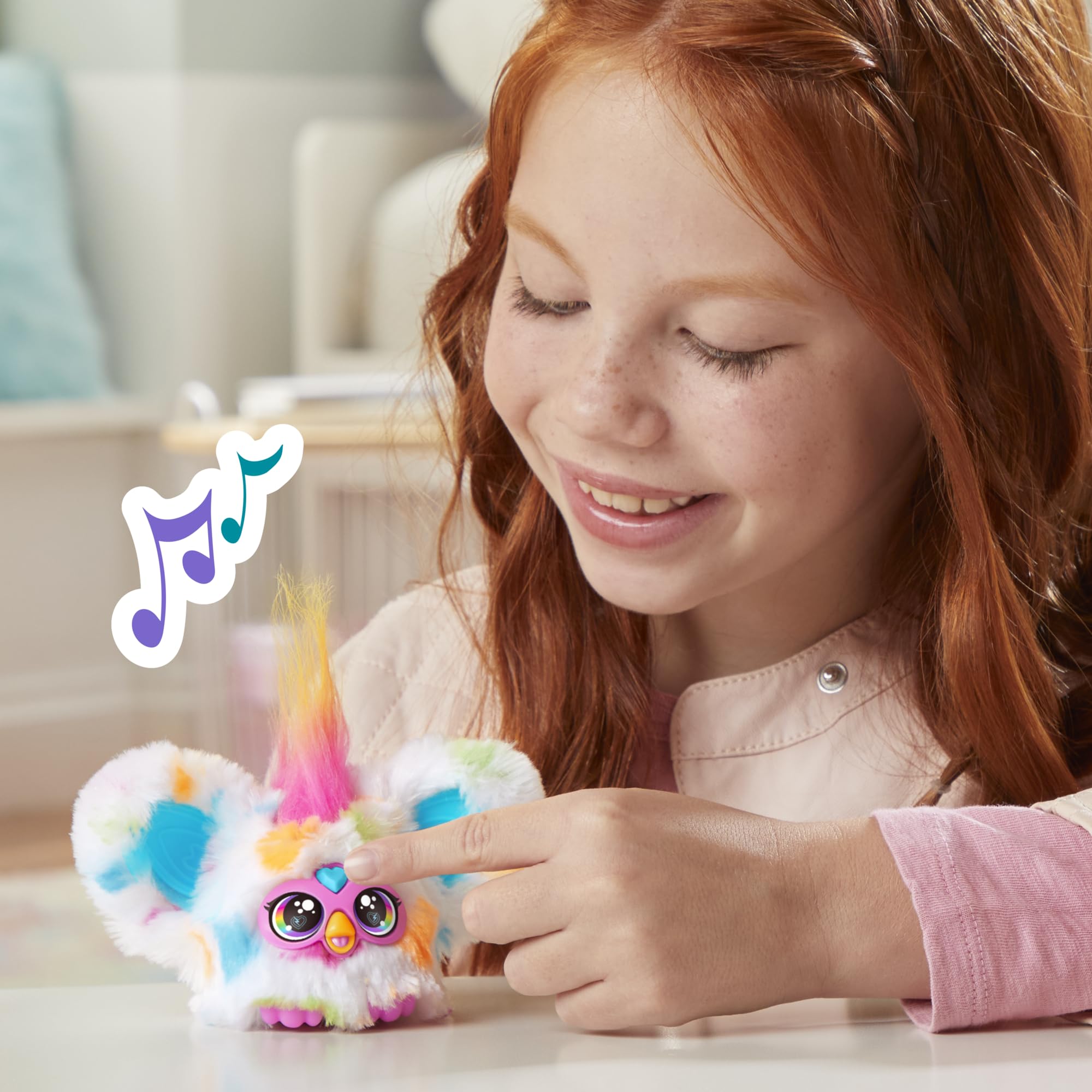 Furby Furblets Loo-Lay Mini Friend: Gamer Plush with 45+ Chiptune Sounds & Backpack Clip