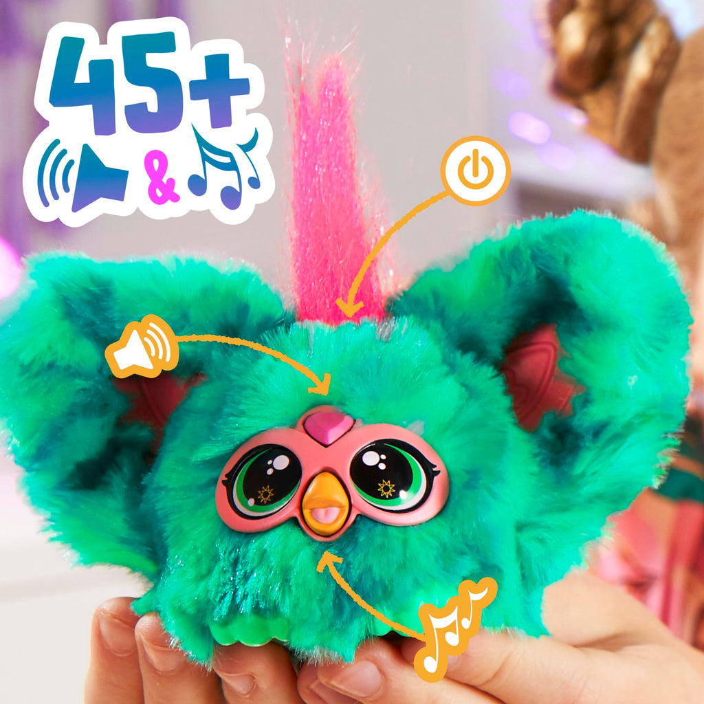 Furby Furblets Mello-Nee Mini Plush Toy with 45+ Sounds and Keychain Clip, Watermelon Red & Green