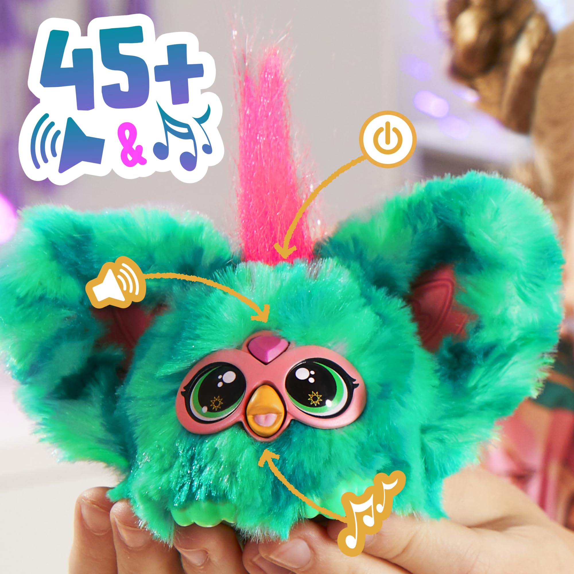 Furby Furblets Mello-Nee Mini Plush Toy with 45+ Sounds and Keychain Clip, Watermelon Red & Green
