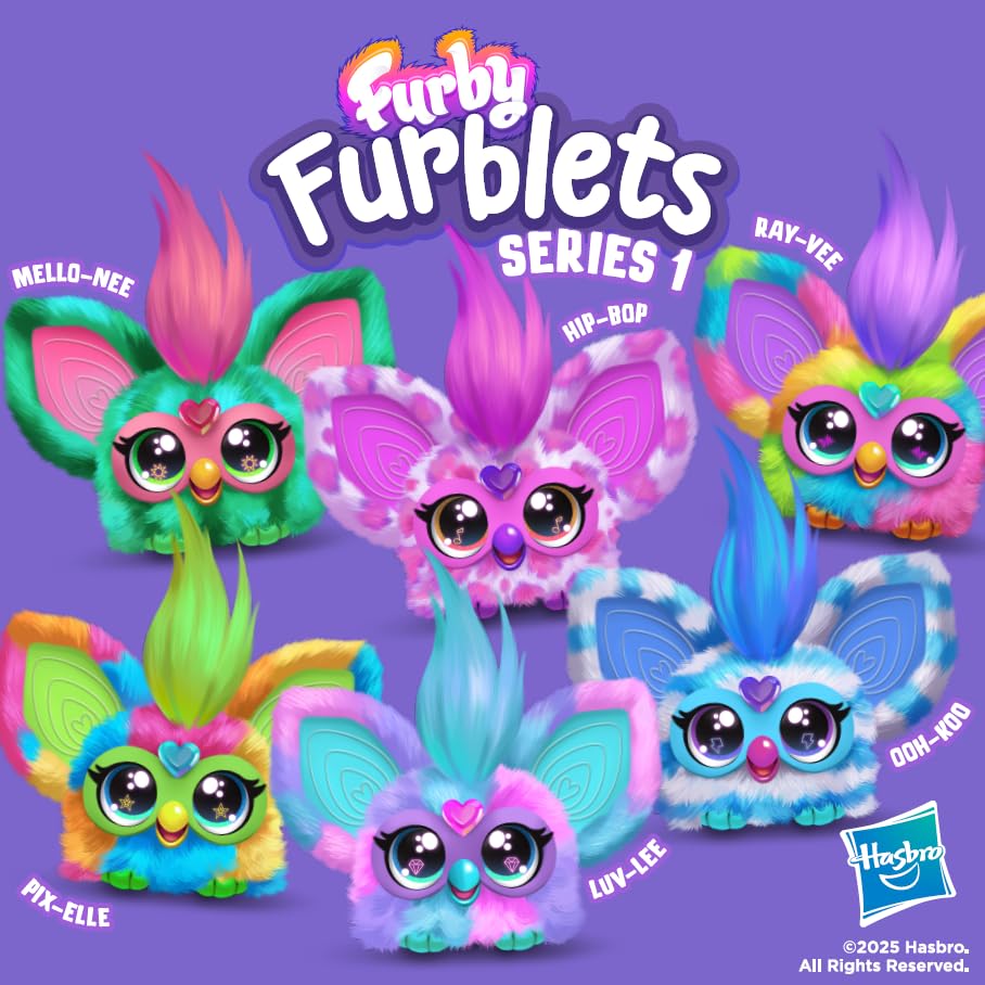 Furby Furblets Mello-Nee Mini Plush Toy with 45+ Sounds and Keychain Clip, Watermelon Red & Green