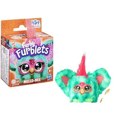 Furby Furblets Mello-Nee Mini Plush Toy with 45+ Sounds and Keychain Clip, Watermelon Red & Green