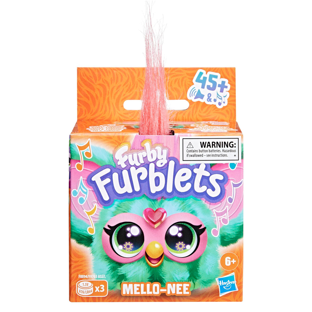 Furby Furblets Mello-Nee Mini Plush Toy with 45+ Sounds and Keychain Clip, Watermelon Red & Green