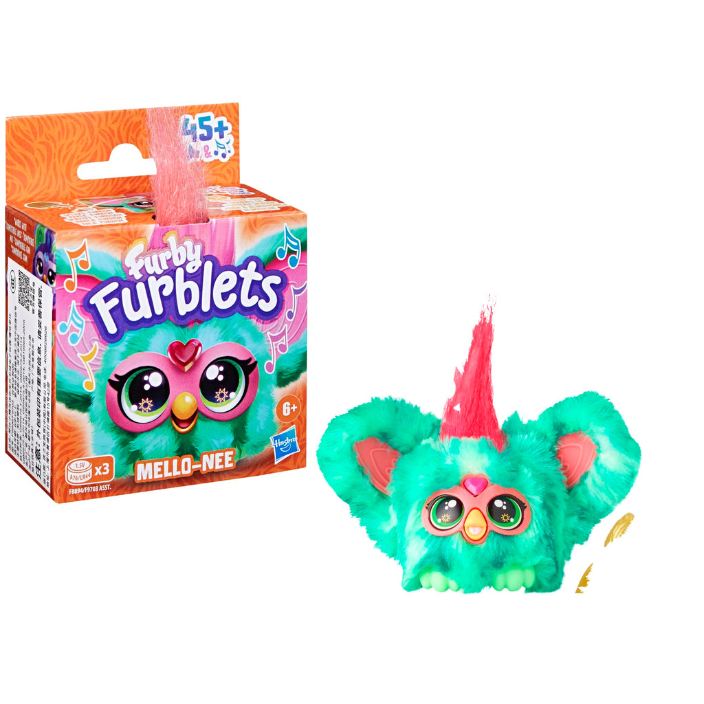 Furby Furblets Mello-Nee Mini Plush Toy with 45+ Sounds and Keychain Clip, Watermelon Red & Green