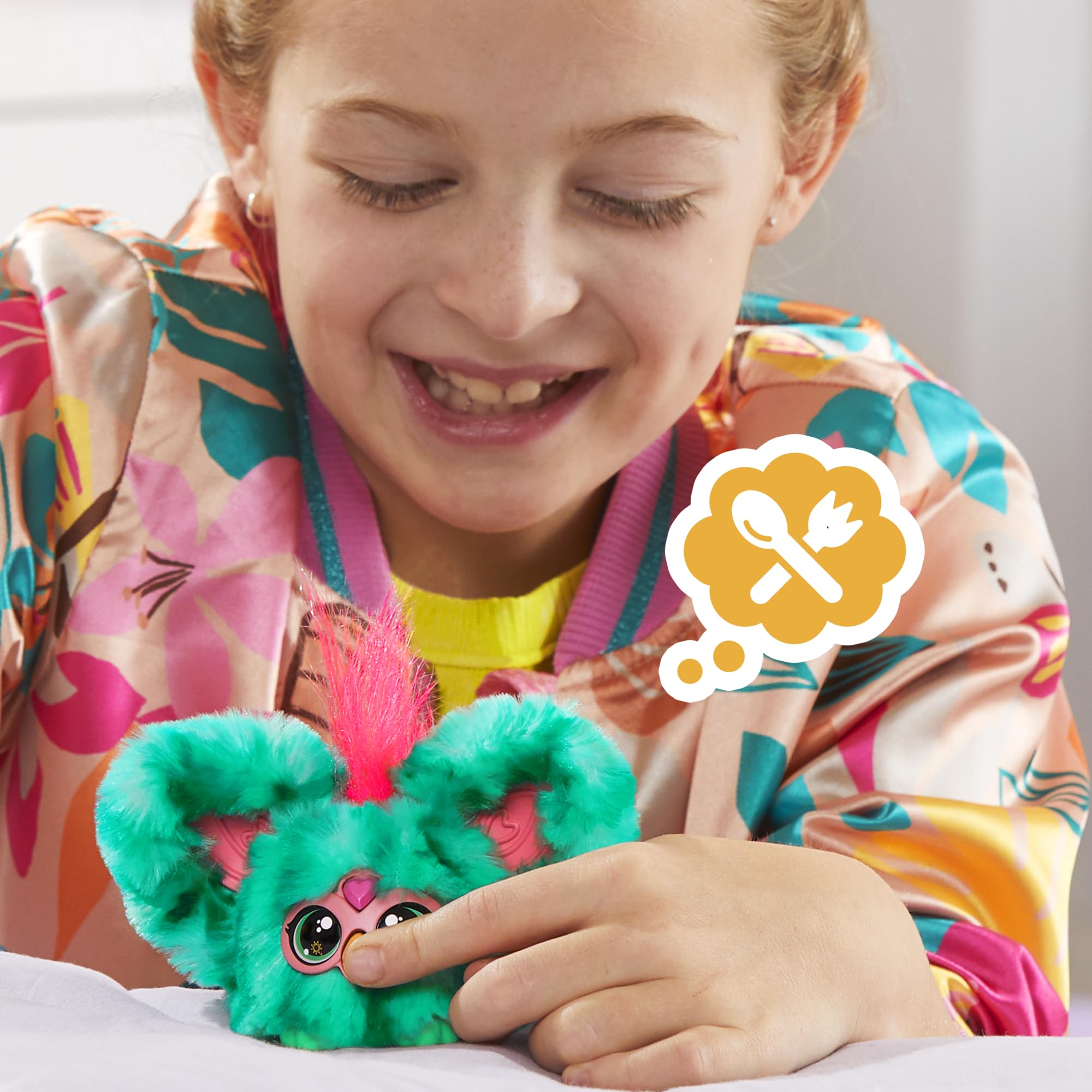 Furby Furblets Mello-Nee Mini Plush Toy with 45+ Sounds and Keychain Clip, Watermelon Red & Green