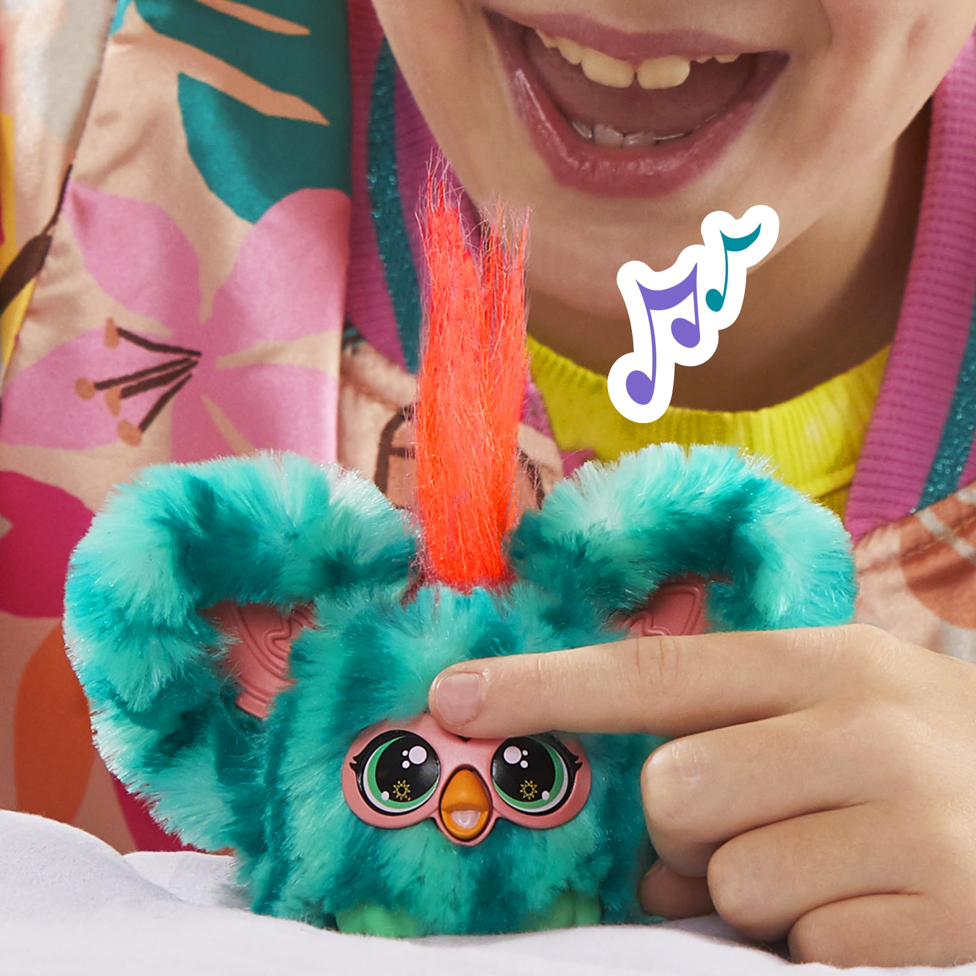 Furby Furblets Mello-Nee Mini Plush Toy with 45+ Sounds and Keychain Clip, Watermelon Red & Green