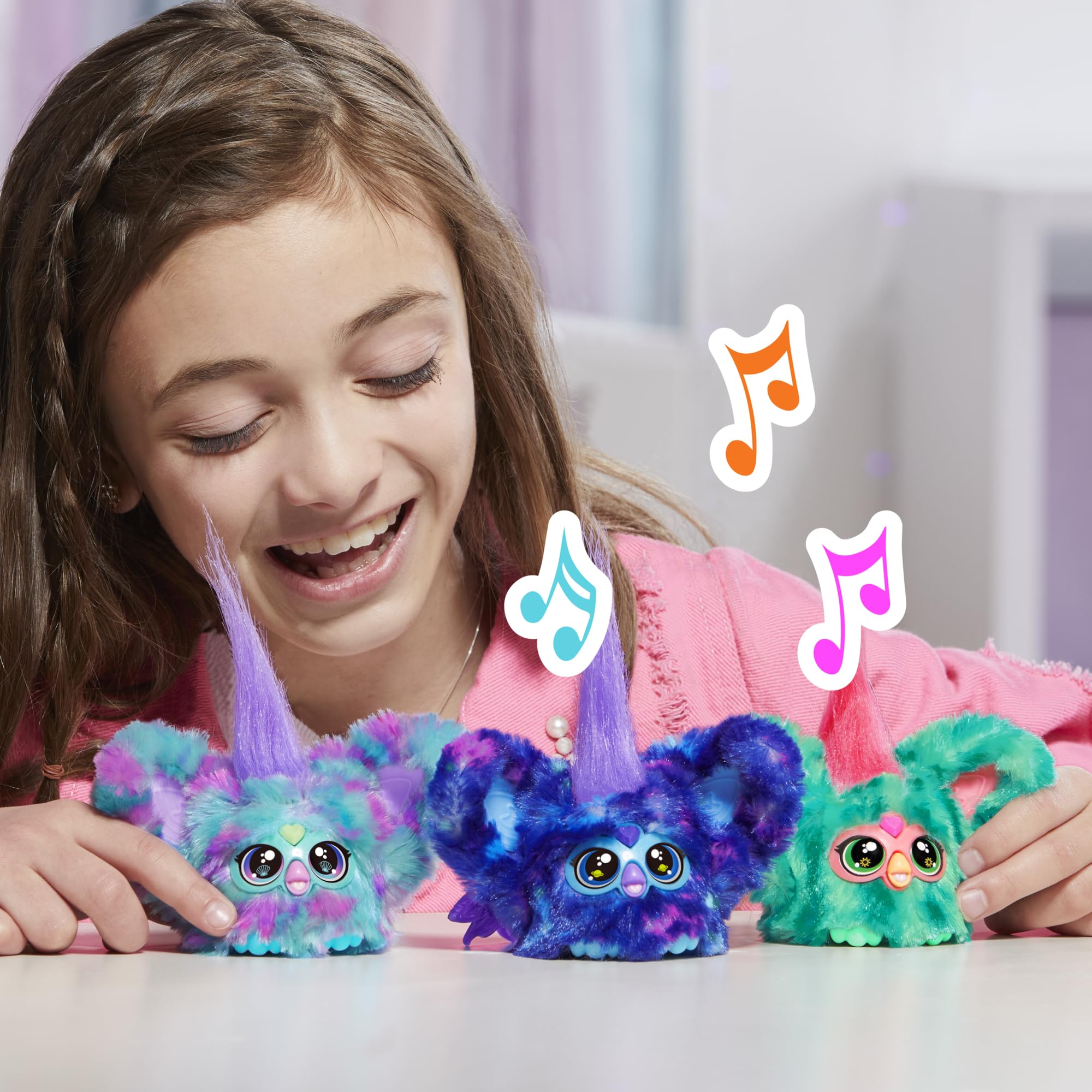 Furby Furblets Mello-Nee Mini Plush Toy with 45+ Sounds and Keychain Clip, Watermelon Red & Green