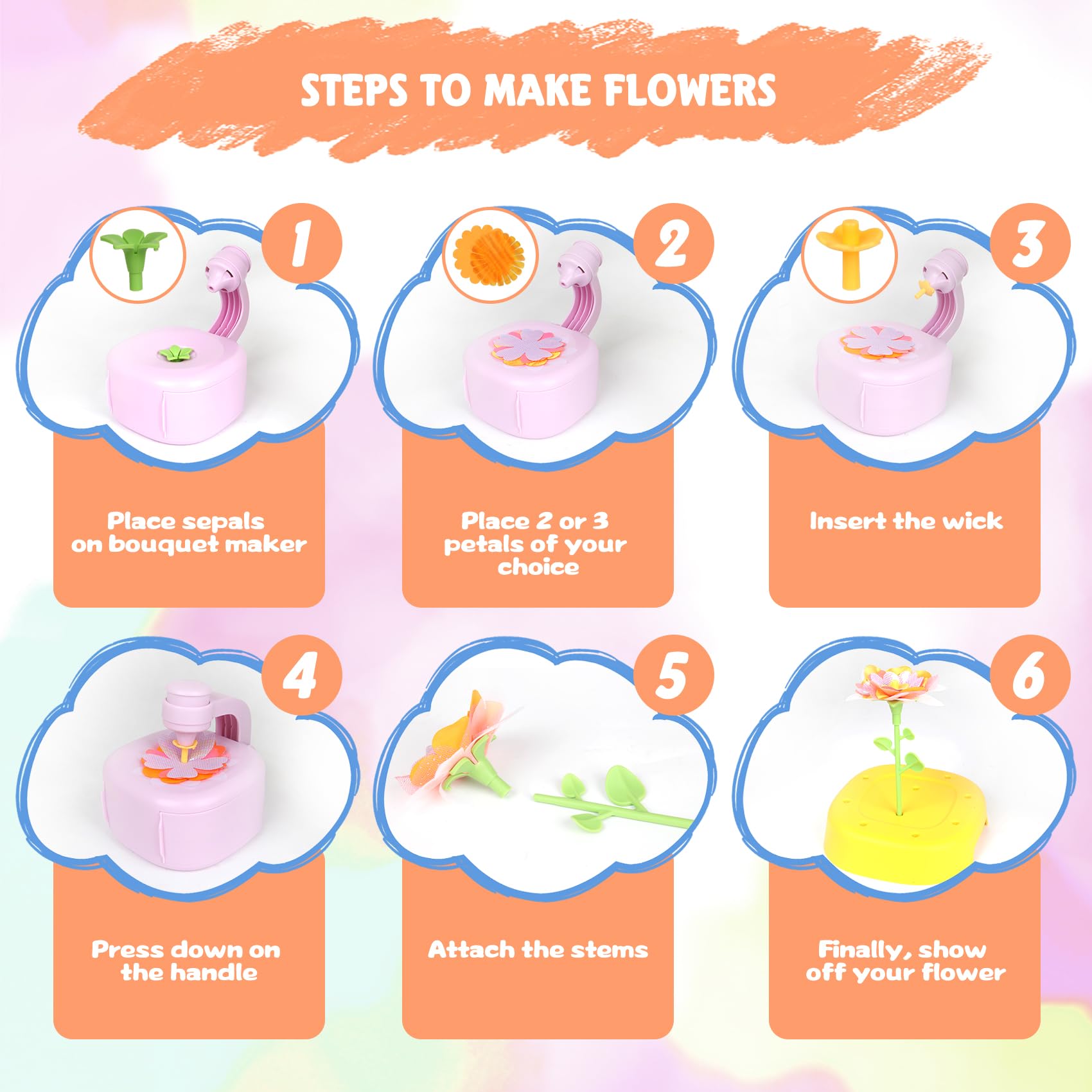 FURNIPLAS Flower Bouquet Toy - DIY Craft Kit for Kids Ages 4-8 with Wreath Components