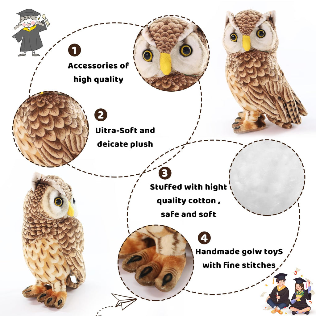 Furvana 8-Inch Realistic Owl Stuffed Animal – Soft Brown Plush Toy for Kids