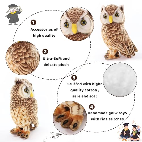 Furvana 8-Inch Realistic Owl Stuffed Animal – Soft Brown Plush Toy for Kids